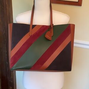 Ralph Lauren tote bag made in Italy - beautiful suede & leather diagonal stripe